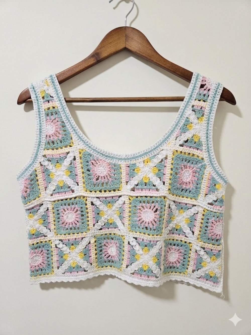 URBAN Romantics Pastel Crochet Crop Tank - Multi Colour Yellow Pink Green Sz S - Picture 3 of 8